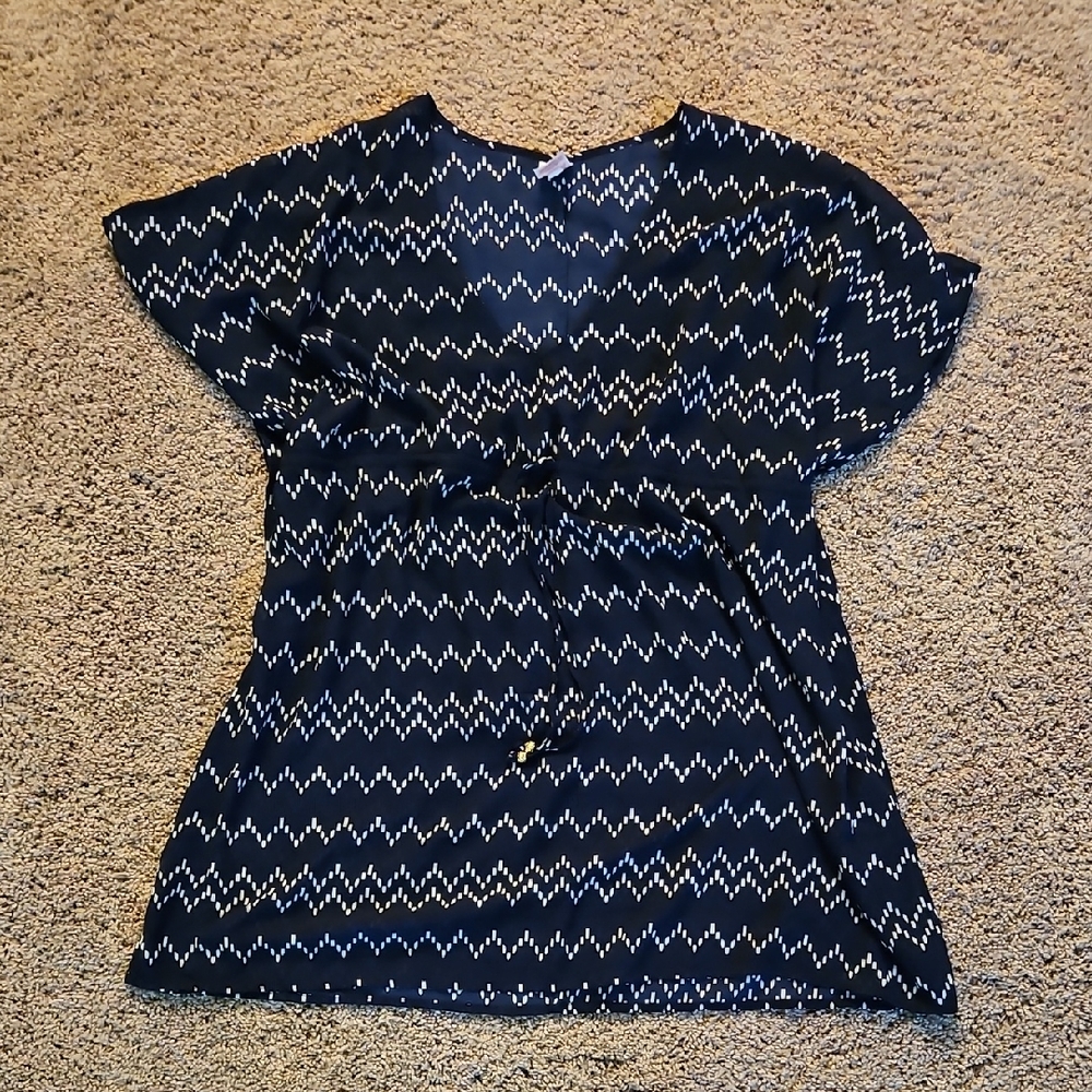 Merona Blue Chevron Tie Front Blouse